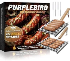 PURPLEBIRD Set Of 2 Hot Dog & Sausage Rollers for Grill With 4 Hot Dog Sticks