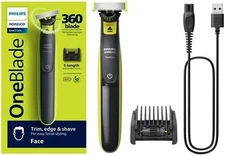 OneBlade 360 Face Trimmer & Shaver, 5-in-1 Comb, USB Charging, QP2724/70, Steel