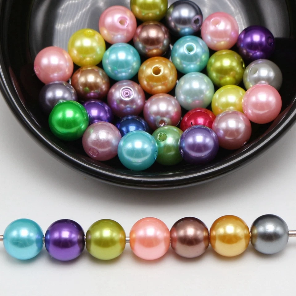 100 шт. 10 мм пластиковые круглые бусины из искусственного жемчуга имитация жемчуга цвет на выбор - Изображение 3 из 4