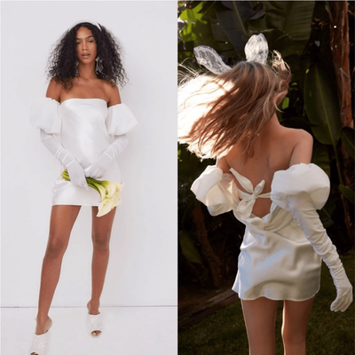 NWT For Love & Lemons Hazel White Satin Mini Dress With Gloves Size Medium  | eBay
