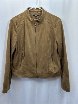 Apt 9 Women's Tan Brown Faux Suede Jacket Zip Up Size Medium Boho Western Bomber