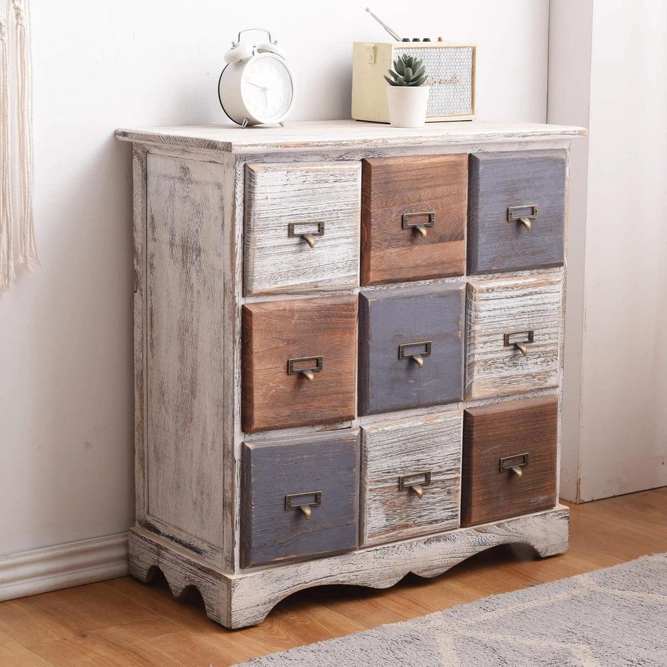 Rebecca Mobili RE4077 Cassettiera 9 cassetti Legno di Paulonia Stile Shabby chic - Immagine 4 di 4