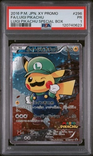 2016 Pokemon Luigi Pikachu Special Bx. JapaneseFull Art Promo 296/XY-P PSA 1