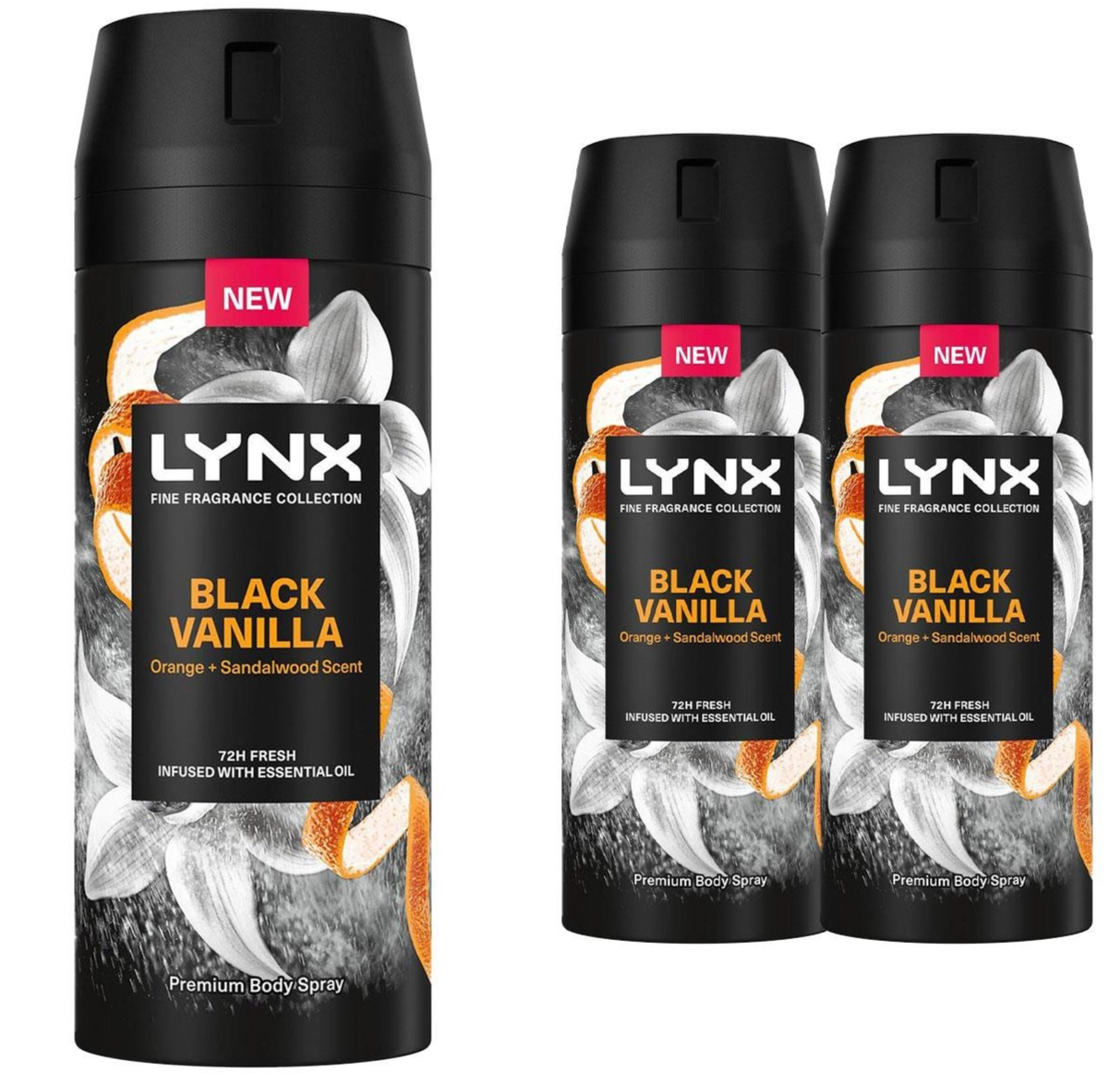 3 x Lynx Black Vanilla Deodorant Body Spray 150ml