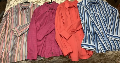 Foxcroft Shirts 22/24W Blouse Top Button Beachy Lightweight Long Sleeve LOT/4 - Picture 1 of 17