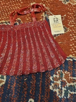 New Adini Burgundy Glass Bead Clutch Purse