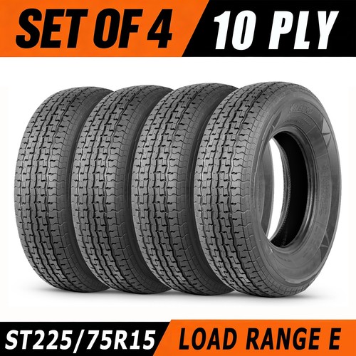 Set of 4 ST225/75R15 Trailer Tires 10Ply Load Range E Radial 225 75 15 117M Tyre
