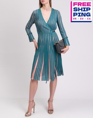 UVP 630  DIANE VON FURSTENBERG Edeline Strick Wickel Kleid Gr. S gestreift zum Binden