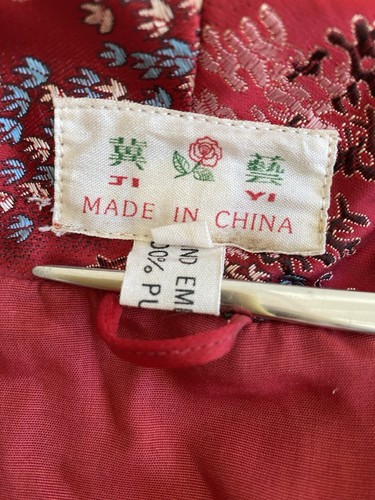 Vintage Ji Yi 100% Pure Silk Chinese Smoking Robe Red Mens - Picture 4 of 13