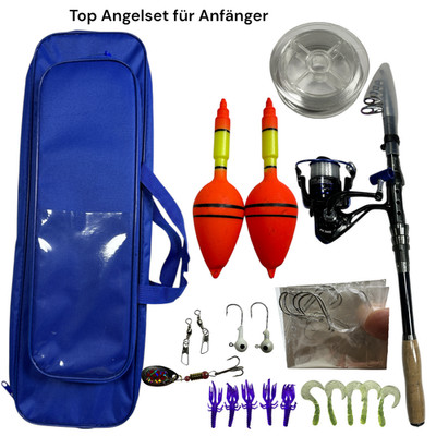 Raubfisch Angelset 2,4m mit Rolle, Twister & Pose   Komplettset 29 Teile