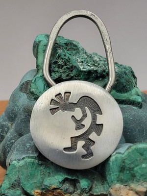 Kokopelli Sterling Silver 925 overlay  Keychain Key Ring Fob signed  B