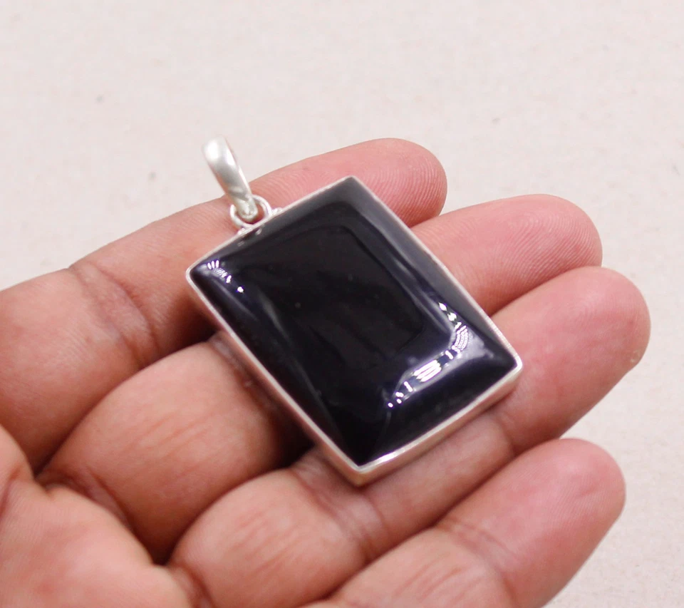 Grande ciondolo in argento onice nero 5 cm argento sterling 925 gioielli rega... - Immagine 2 di 4