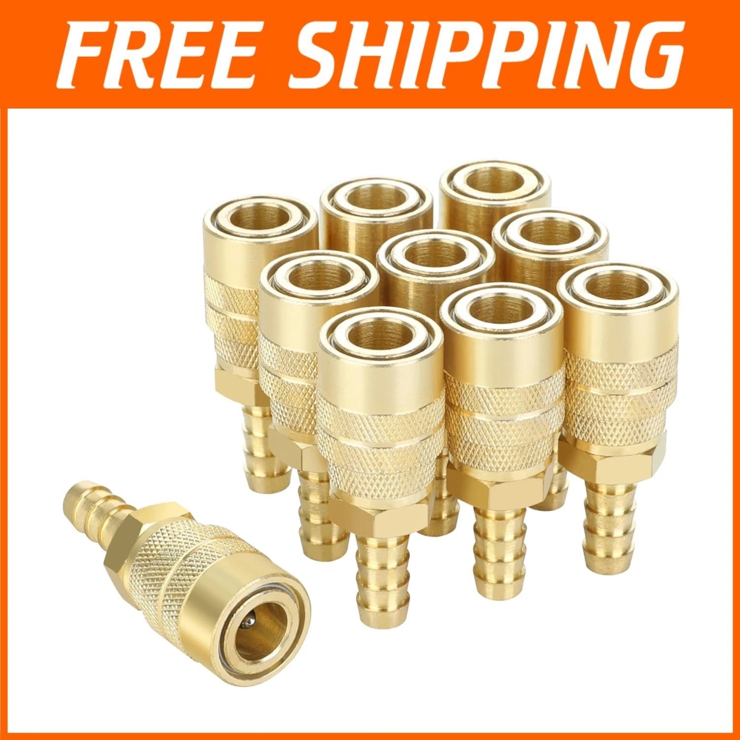 Brass Air Hose Fittings, 10pcs, Industrial M-Type, 3/8 Barb