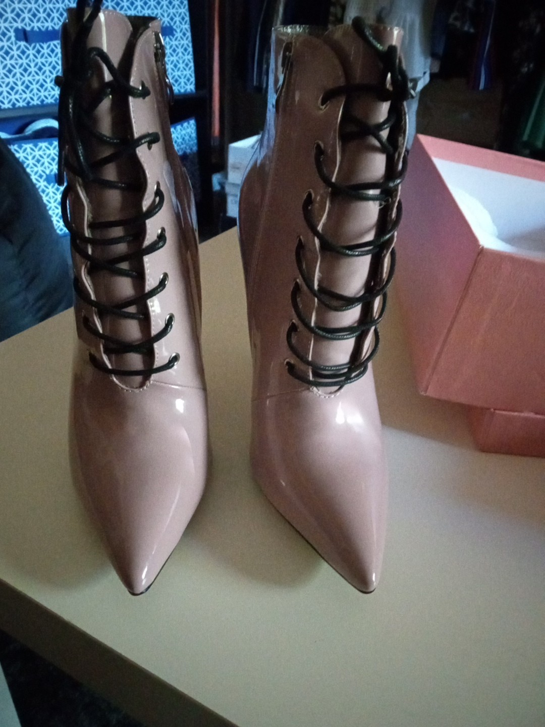 Lace Ankle Boots Mauve Pink, Size 9.