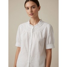 Blusa J.Crew Blanca Algodón Popelina Calada Ojales Encaje Cottagecore Top L