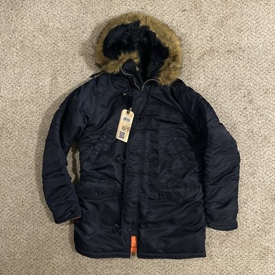 Alpha Industries N-3B Extreme Cold Weather Parka Navy Blue Coat Sz Small slim