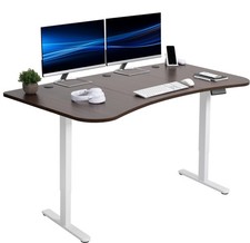 VIVO Electric 63 x 32 Stand Up Desk, Dark Walnut Table Top, White Frame