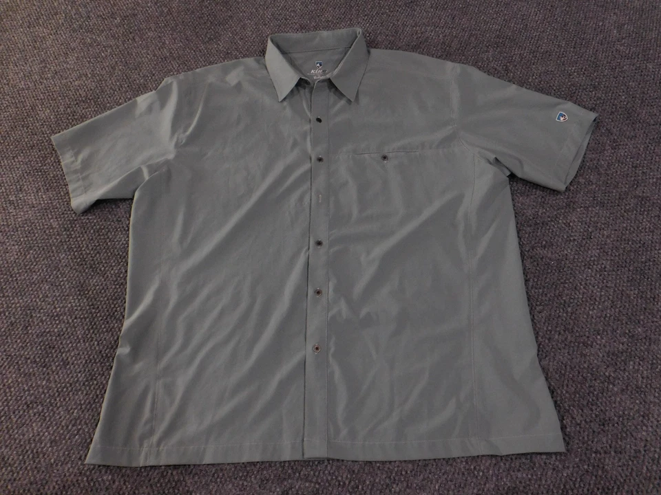 Camisa con botones Kuhl para hombre XXL gris manga corta tufflex elástica senderismo al aire libre Foto 3 de 4