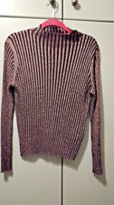 Red Herring Skinny Size 14 Grey/Black Ribbed Jumper with Metallic pink Glitter