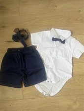 Mintgreen BabyBoy Suits Short Sleeve Shirt Pants Set Bowtie Suspender 3-6 Months