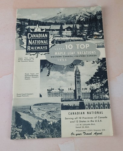 Vintage CANADIAN NATIONAL RAILWAYS 10 Top Maple Leaf Vacations Size:10"x7" ©1955