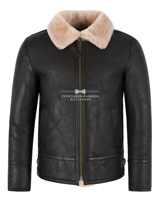 Men's B3 Sheepskin Jacket Brown Beige Real Fur Bomber Pilot RAF
