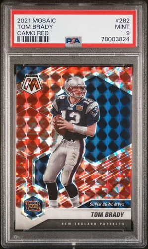 2021 Mosaic Football Tom Brady Red Camo PSA 9 Mint SB MVPs #282 Fanatics SP