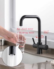 Black Drinking Faucet Supply Spout Sink Mixer 3 Way Kitchen Tap RO Filter US