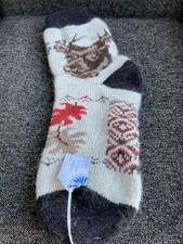 Men's socks, 100 Sheep's Wool , Chunky Warm, Print animal Deer. Size 12-13