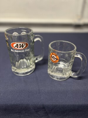 2 Vintage A&W Thick Heavy glass root beer mug glass large Lg Soda Pop  Restaurant | eBay