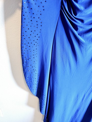 Nine West Full Length Gown Maxi Dress Formal Draped Rhinestone Edge-Blue Size 10 - Picture 3 of 11