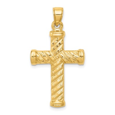 Real 14kt Yellow Gold Reversible Diamond-cut Cross Pendant