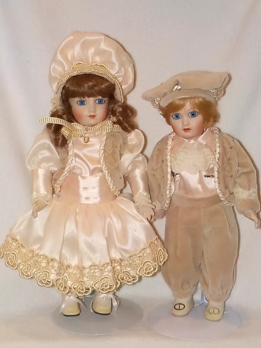 Pair Antique All Bisque Dolls Molded Hair Boy Doll Baby or Boy 