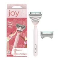 Joy Female Razor Handle and 2 Blade Refill Cartridges, Pink