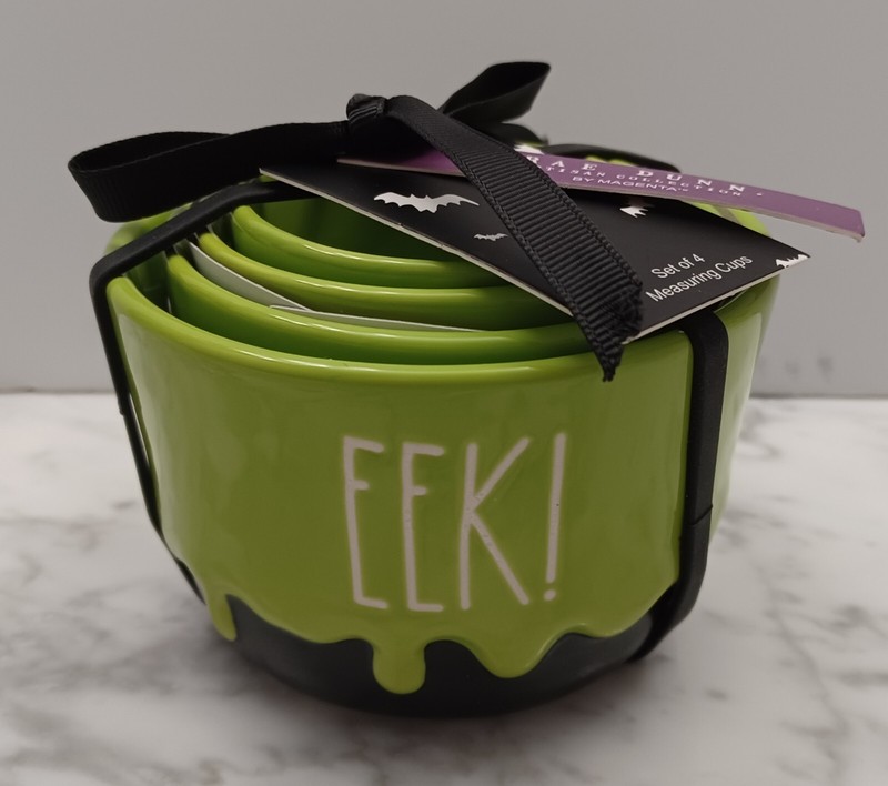 NEW Set of 4 Rae Dunn Halloween EEK BOO SHRIEK AHH Black & Green Measuring Cups