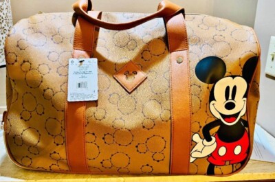 Bioworld Disney Mickey Mouse Rolling Duffle Bag Luggage Cognac Designer Style 