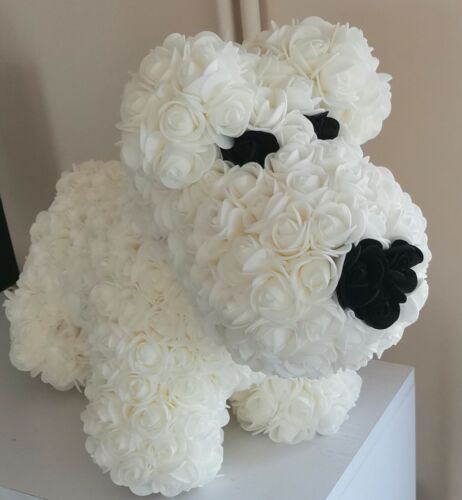 Big Dog40cm with forever roses. Bear Toy Valentine Day Lovers Gift - Afbeelding 1 van 3