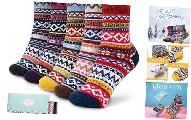 Socks Women, Soft Knit Wool Winter Thick Warm Cabin Fuzzy 5-9 Multicolor-2-image