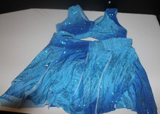 MARCIA Activewear Girl's Dance Costume: Two-piece Child Size L Turquoise Glitter