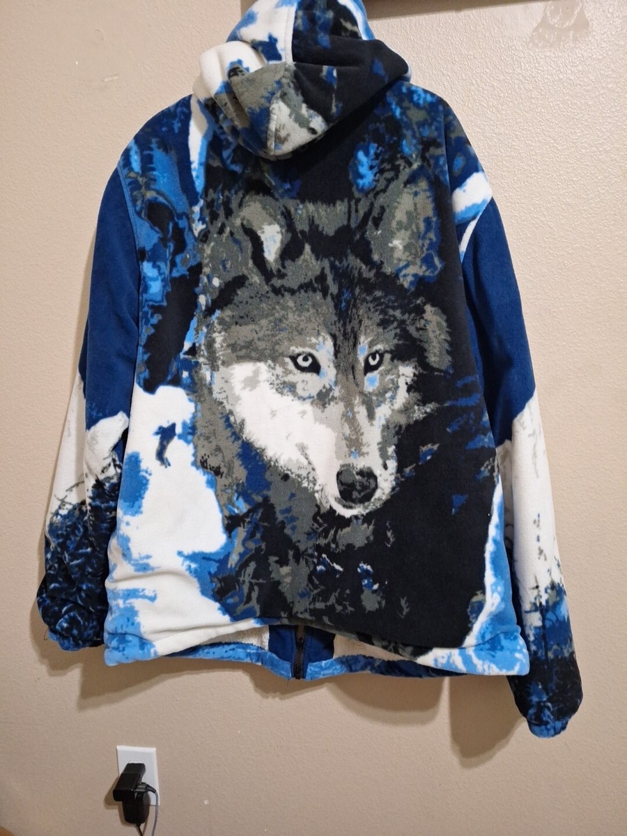 Wild Wear Wolf Jacket Mens 3XL Full Zip Winter Woods Fleece Wild Wear Wolf Jacket Mens 3XL Full Zip Winter Woods Fleece
