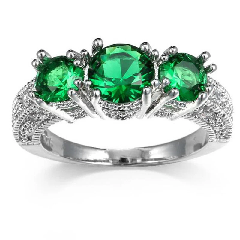 3 Stones Angel's Wing Shaped Green Quartz Gems Silver Woman Ring Size 7 8 9 New - Image 4 of 4