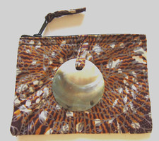 Fabric Coin Purse/Pouch- Shell Charm -floral pattern pink brown gray purple
