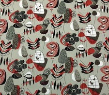 COVINGTON DOO WOP SILVER GRAY RED RETRO FLORAL MULTIUSE FABRIC BY YARD 54"W