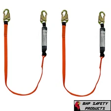 Fall Protection Safety Lanyard 6' Internal Shock-Absorbing with Snap Hook 2/Pack