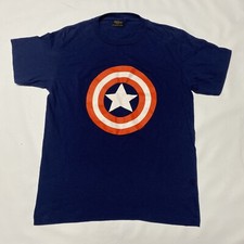 Vintage 1999 Captain America Big Shield Graphic Shirt Blue USA Made M marvel 90s