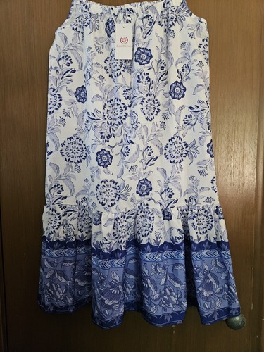 Women's Size Small Blue White Lightweight Floral CamiBloom Spaghetti Strap Dress - Picture 4 of 12