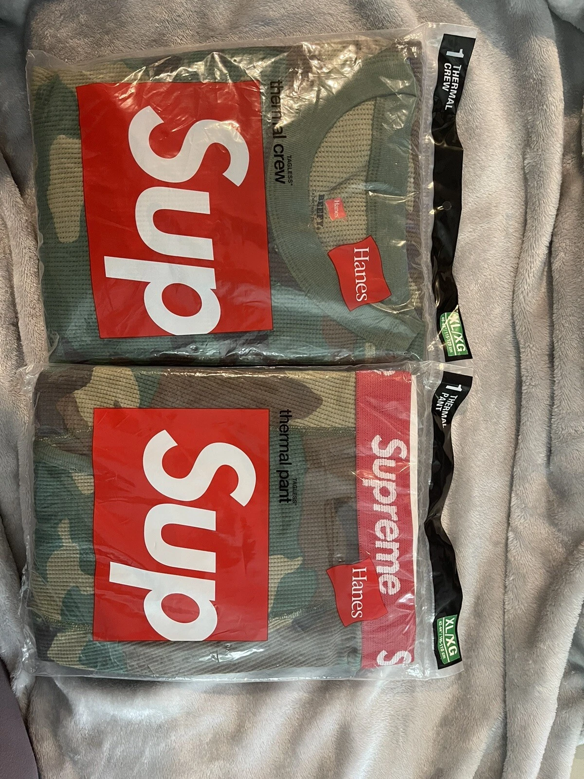 Lot équipage thermique/pantalon en coton camouflage Supreme x Hanes taille XL neuf scellé