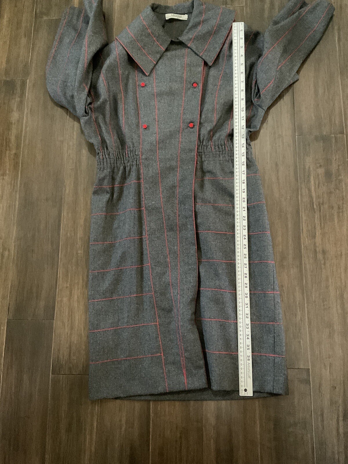 Fendi I Magnin Long Sleeve Vintage  Wool Gray Red Striped No Lining Coat Size L image 9