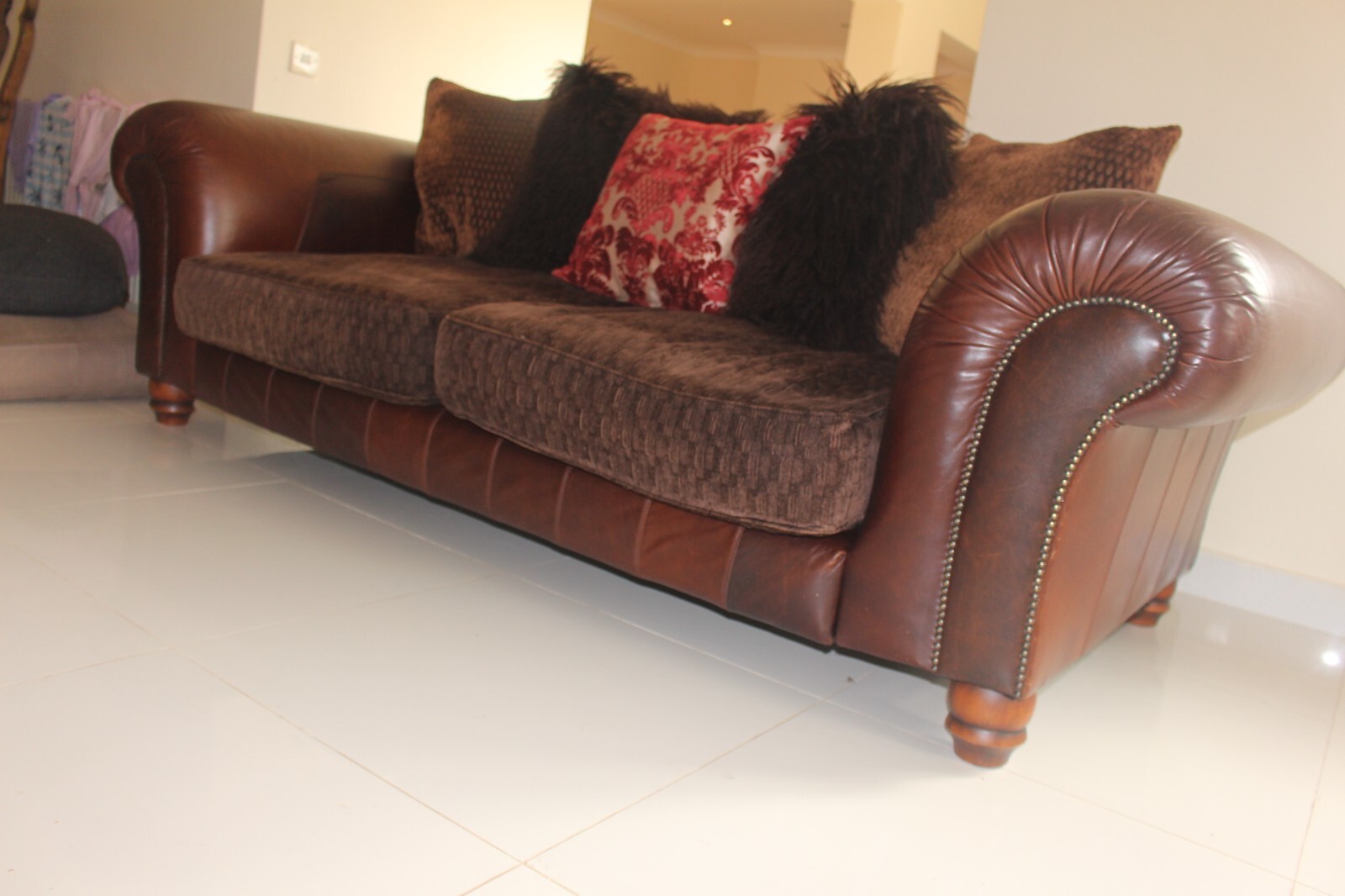 2 Barker and Stonehouse tetrad degas brown leather &fabric sofas suite footstool eBay