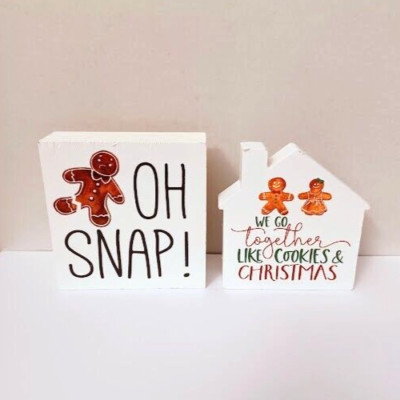 Christmas Wooden Blocks Gingerbread Man Baking Kitchen Decor